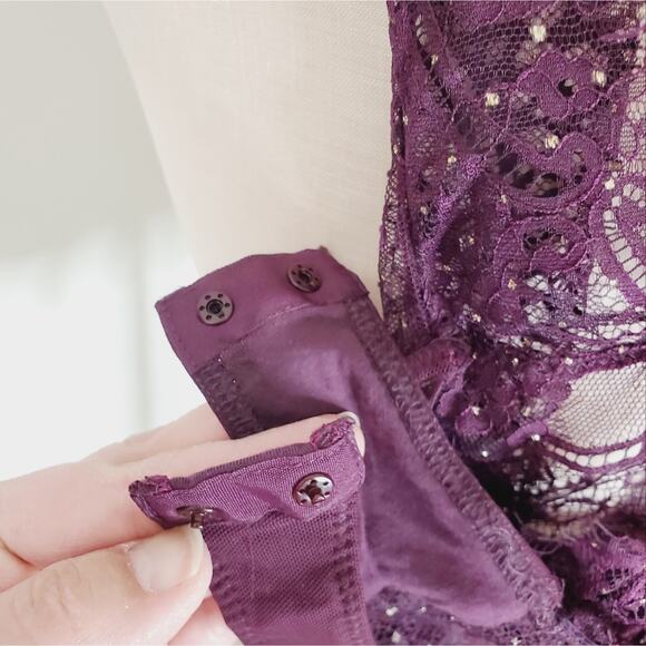 NWT Free People Show Off Fig Purple Sheer Lace Halter Bodysuit S - Picture 6 of 11